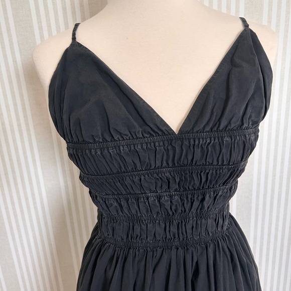 Sau Lee Brielle Midi Dress Black 100% Cotton Smock Waist V-Neck Back Zipper Sz 8 - Picture 7 of 12